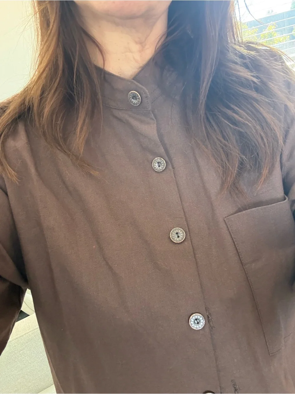 Men's Brown Mandarin Collar Button-Up Shirt Jacket